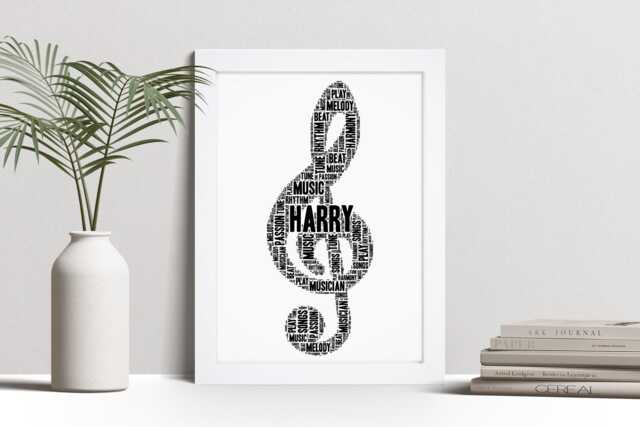 Personalized Treble Clef Word Art Print Musician Gift - image 1