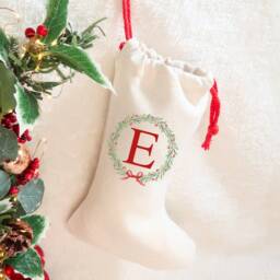 Initial Christmas Stocking, Family Xmas Stocking Name, Traditional Printed Linen - thumbnail 4