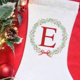 Initial Christmas Stocking, Family Xmas Stocking Name, Traditional Printed Linen - thumbnail 3
