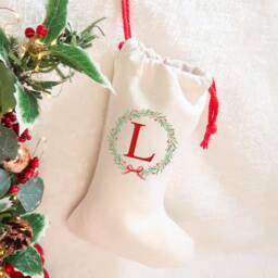 Initial Christmas Stocking, Family Xmas Stocking Name, Traditional Printed Linen - thumbnail 2