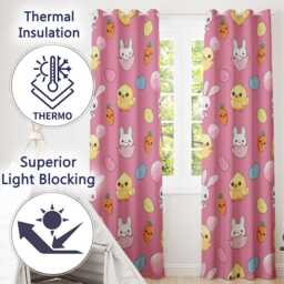 Cute Easter Bunny Chick Carrot Egg Pink Background Seamless Pattern Readymade Eyelet Ring Top Thermal 100% Blackout Curtains - thumbnail 3