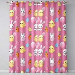 Cute Easter Bunny Chick Carrot Egg Pink Background Seamless Pattern Readymade Eyelet Ring Top Thermal 100% Blackout Curtains - thumbnail 2