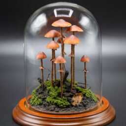 Handmade Conocybe Filaris Mushroom Scene in Glass Cloche - thumbnail 3