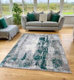 Green Art Shimmer Sheen Effect Modern Rug Silky Soft Chic Design Area Mat - thumbnail 1