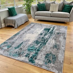 Green Art Shimmer Sheen Effect Modern Rug Silky Soft Chic Design Area Mat - thumbnail 2