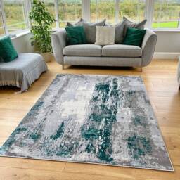 Green Art Shimmer Sheen Effect Modern Rug Silky Soft Chic Design Area Mat - thumbnail 3