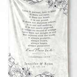 1 Corinthians Love Is Patient Gift For Couple Wedding Gift, Throw Blanket Personalized Names Date, Minimalist Floral, Black Beige Christian - thumbnail 3