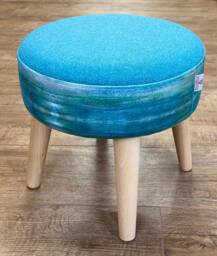 Emerald Sea Velvet Footstool With Turquoise Harris Tweed Detail