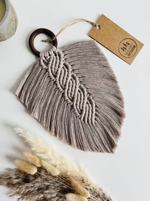 Pearl Grey Feather Wall Hanging - Tapestry Art Bohemian Bedroom Living Room Interior Decor Scandi Home - image 1