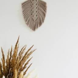 Pearl Grey Feather Wall Hanging - Tapestry Art Bohemian Bedroom Living Room Interior Decor Scandi Home - thumbnail 2