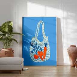 Modern Vegetable Wall Art Print, Carrots in Net Bag Poster, Minimalist Kitchen Decor, Contemporary Still Life Food Artwork - thumbnail 2