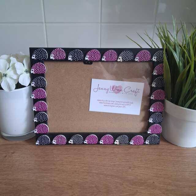Colourful Hedgehog Wooden Button Photo Frame 5 X 7 Inches - image 1