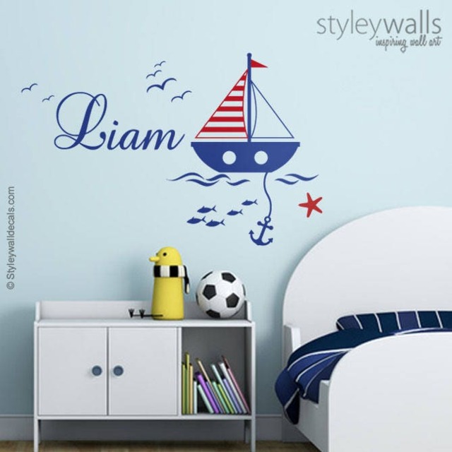 Nautical Wall Decal, Sailor Sailboat Decal Room Decor, Boat Personalized Name Nursery - image 1