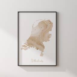 Netherlands Map Beige & Gold Wall Art Print - thumbnail 3