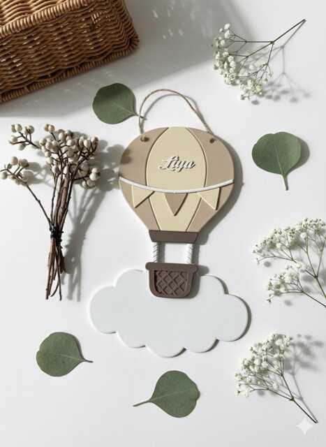 Personalised Hot Air Balloon & Cloud Wall Sign Pastel Nursery Decor - image 1