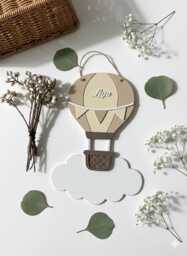 Personalised Hot Air Balloon & Cloud Wall Sign Pastel Nursery Decor - thumbnail 1