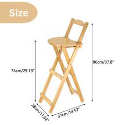Bamboo Folding Bar Stool With Backrest & Footrest, Kitchen Counter, Space Saving Chair - thumbnail 4