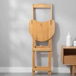 Bamboo Folding Bar Stool With Backrest & Footrest, Kitchen Counter, Space Saving Chair - thumbnail 3