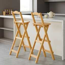 Bamboo Folding Bar Stool With Backrest & Footrest, Kitchen Counter, Space Saving Chair