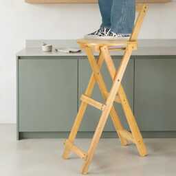 Bamboo Folding Bar Stool With Backrest & Footrest, Kitchen Counter, Space Saving Chair - thumbnail 2