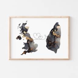Britain & Saint Lucia Map Black & Gold Travel Wall Art Print - United Kingdom UK - thumbnail 3