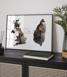 Britain & Saint Lucia Map Black & Gold Travel Wall Art Print - United Kingdom UK - thumbnail 1
