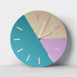 Minimalist Teal & Purple Wall Clock Scandinavian Geometric Wood Art - thumbnail 2