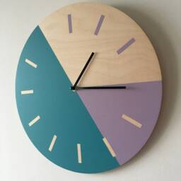 Minimalist Teal & Purple Wall Clock Scandinavian Geometric Wood Art - thumbnail 3