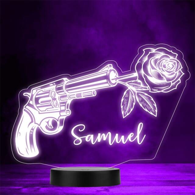 Vintage Revolver With Rose Personalised Gift Colour Change Led Lamp Night Light - image 1