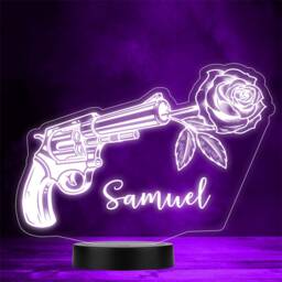 Vintage Revolver With Rose Personalised Gift Colour Change Led Lamp Night Light - thumbnail 1
