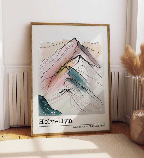Helvellyn Mountain Sketch Art Print Lake District Pastel Watercolour - image 1