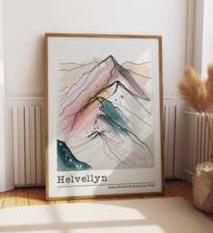 Helvellyn Mountain Sketch Art Print Lake District Pastel Watercolour - thumbnail 1