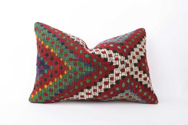 Handwoven Turkish Kilim Lumbar Pillow Bohemian Home Decor - 16x24 Inch - image 1