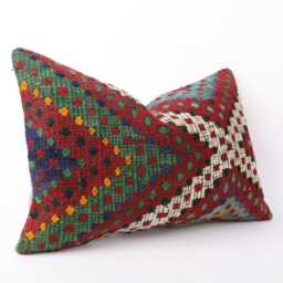 Handwoven Turkish Kilim Lumbar Pillow Bohemian Home Decor - 16x24 Inch - thumbnail 3