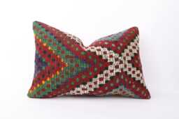 Handwoven Turkish Kilim Lumbar Pillow Bohemian Home Decor - 16x24 Inch - thumbnail 1