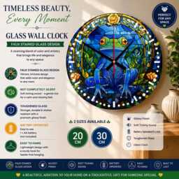 Lucky Frog Glass Wall Clock Faux Stained Design - thumbnail 1