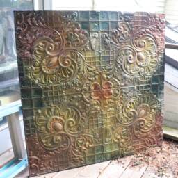 Rare Ex Large Antique Victorian Art Nouveau High Relief Ceiling Tin Tile Panel 1880S Sofa Collectible Ooak Salvaged Chicago Architectual