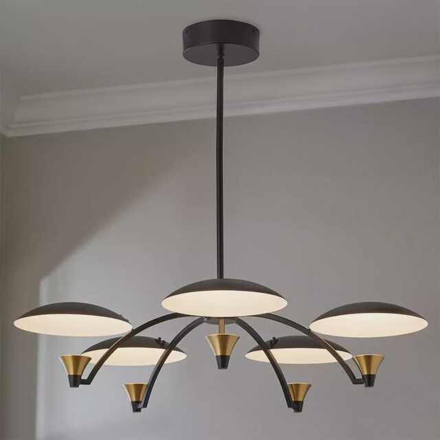 1950's Mid Century 5 Light Celling Flush Mount Fixture Pendant Cosmic Duo Regolith Modern Brass Starscape Caswell Chandelier - image 1