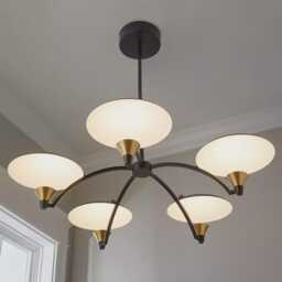 1950's Mid Century 5 Light Celling Flush Mount Fixture Pendant Cosmic Duo Regolith Modern Brass Starscape Caswell Chandelier - thumbnail 2