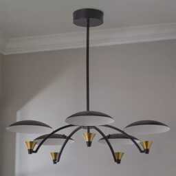 1950's Mid Century 5 Light Celling Flush Mount Fixture Pendant Cosmic Duo Regolith Modern Brass Starscape Caswell Chandelier - thumbnail 3