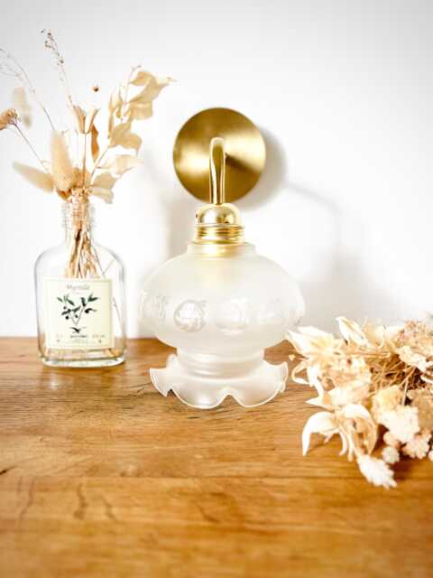 Vintage Wall Sconce Or Portable Lamp in Gilded Brass With A Frosted Engraved Glass Globe - French Elegance & Charm - image 1