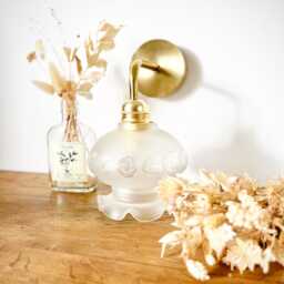Vintage Wall Sconce Or Portable Lamp in Gilded Brass With A Frosted Engraved Glass Globe - French Elegance & Charm - thumbnail 3