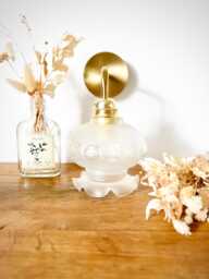 Vintage Wall Sconce Or Portable Lamp in Gilded Brass With A Frosted Engraved Glass Globe - French Elegance & Charm
