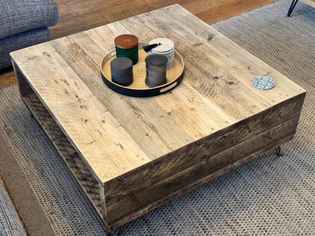 Handmade Reclaimed Wood Storage Coffee Table - Industrial Scaffold Board With Hairpin Legs - image 1