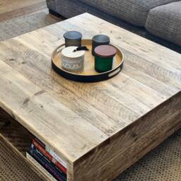 Handmade Reclaimed Wood Storage Coffee Table - Industrial Scaffold Board With Hairpin Legs - thumbnail 3