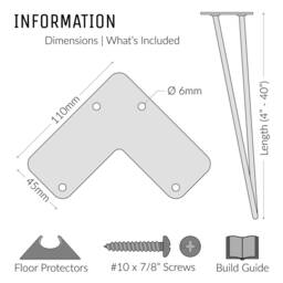 4 X Duck Egg Hairpin Legs - All Sizes. Including Free Screws & Protector Feet - thumbnail 4