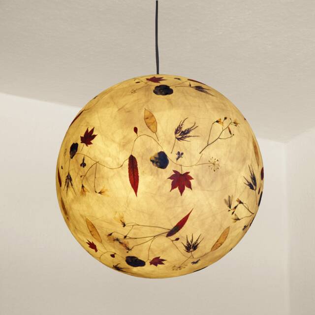 Lampshade 4 Made Of Tissue Paper With Japanese Maple, Sumac, & Silver Coins. Bedroom Lamp, Guest Room Lamp - image 1