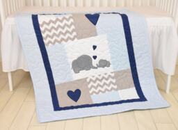 Elephant Baby Blanket, Blue Gray Navy Quilt, Crib Bedding, Chevron Grey Safari Nursery - thumbnail 1