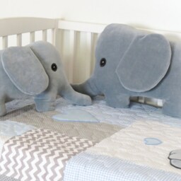 Elephant Baby Blanket, Blue Gray Navy Quilt, Crib Bedding, Chevron Grey Safari Nursery - thumbnail 3