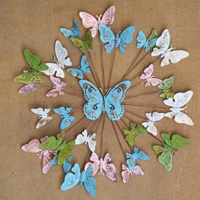 L 60cm Butterfly Burst Metal Plaque Wall Hanging Outdoor Garden Ornament Statue Decoration British Gift - image 1